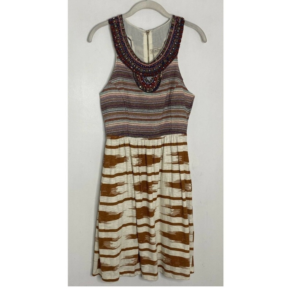 LUCKY BRAND DRESS GRECIAN BEADED COLLAR IKAT DRESS SZ SM - Picture 4 of 8